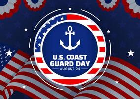 United States Coast Guard Day Illustration on August 4 with American Waving Flag and Ship in National Holiday Flat Cartoon Background vector