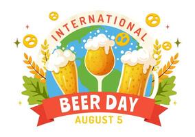 International Beer Day Illustration on 5 August with Cheers Beers Celebration and Brewing in Flat Cartoon Background Design vector