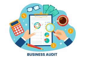 Business Audit Documents Illustration with Charts, Accounting, Calculations and Financial Report Analytics in Flat Cartoon Background vector