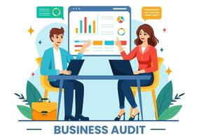 Business Audit Documents Illustration with Charts, Accounting, Calculations and Financial Report Analytics in Flat Cartoon Background vector