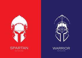 Set of Warriors Helmet Logos with Feathers on Red and Blue Background vector