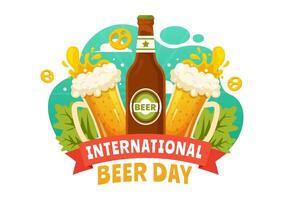 internacional cerveza día ilustración en 5 5 agosto con salud cervezas celebracion y fabricación de cerveza en plano dibujos animados antecedentes diseño vector