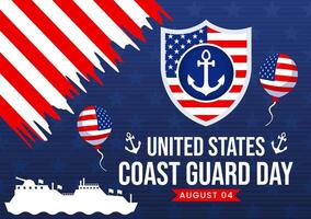 United States Coast Guard Day Illustration on August 4 with American Waving Flag and Ship in National Holiday Flat Cartoon Background vector