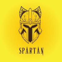 sorprendentes espartano casco logo en contra un vibrante amarillo fondo vector