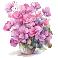 Watercolor Bouquet flower, Watercolor Cup Design flower, png