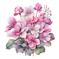 aquarelle bouquet fleur, aquarelle tasse conception fleur, png