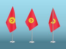Flag of Kyrgyzstan with silver pole.Set of Kyrgyzstan's national flag vector