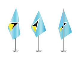 Flag of Saint Lucia with silver pole.Set of Saint Lucia's national flag vector