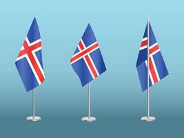 Flag of Iceland with silver pole.Set of Iceland's national flag vector