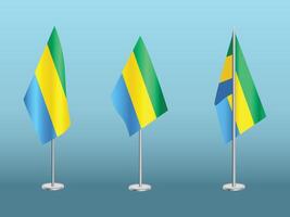 Flag of Gabon with silver pole.Set of Gabon's national flag vector