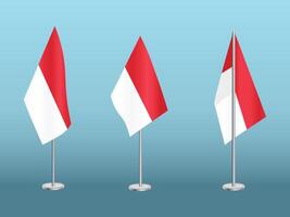 Flag of Indonesia with silver pole.Set of Indonesia's national flag vector