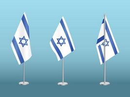 Flag of Israel with silver pole.Set of Israel's national flag vector