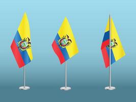 Flag of Ecuador with silver pole.Set of Ecuador's national flag vector