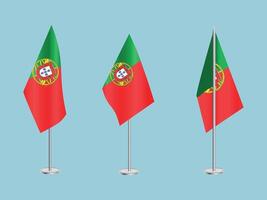 Flag of Portugal with silver pole.Set of Portugal's national flag vector