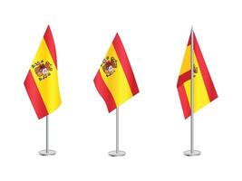 Flag of Spain with silver pole.Set of Spain's national flag vector
