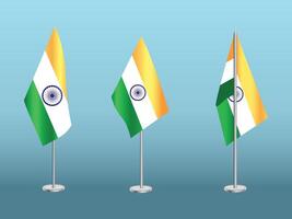 Flag of India with silver pole.Set of India's national flag vector