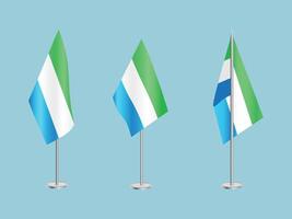 Flag of Sierra Leone with silver pole.Set of Sierra Leone's national flag vector