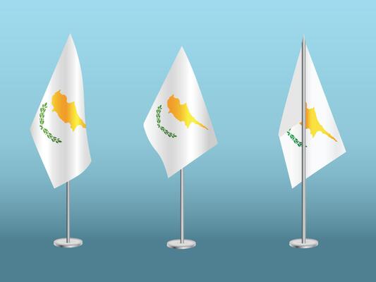 Flag of Cyprus with silver pole.Set of Cyprus's national flag