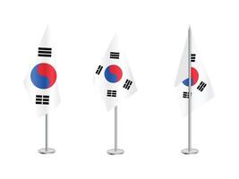 Flag of South Korea with silver pole.Set of South Korea's national flag vector