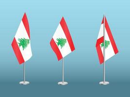 Flag of Lebanon with silver pole.Set of Lebanon's national flag vector