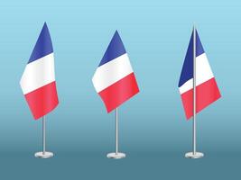 Flag of France with silver pole.Set of France's national flag vector