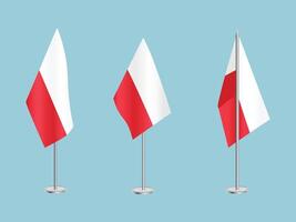 Flag of Poland with silver pole.Set of Poland's national flag vector