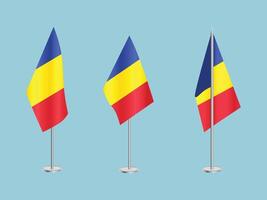 Flag of Romania with silver pole.Set of Romania's national flag vector