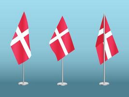 Flag of Denmark with silver pole.Set of Denmark's national flag vector