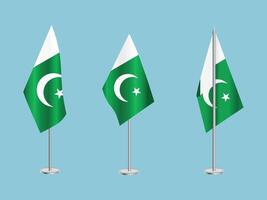 Flag of Pakistan with silver pole.Set of Pakistan's national flag vector