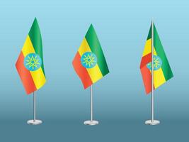 Flag of Ethiopia with silver pole.Set of Ethiopia's national flag vector