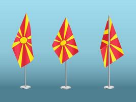 Flag of North Macedonia with silver pole.Set of North Macedonia's national flag vector