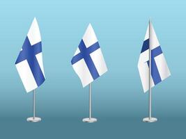 Flag of Finland with silver pole.Set of Finland's national flag vector