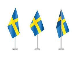 Flag of Sweden with silver pole.Set of Sweden's national flag vector