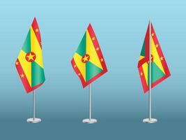 Flag of Grenada with silver pole.Set of Grenada's national flag vector