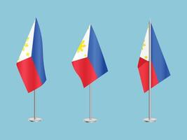 Flag of Philippines with silver pole.Set of Philippines's national flag vector
