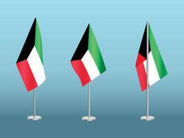 Flag of Kuwait with silver pole.Set of Kuwait's national flag vector