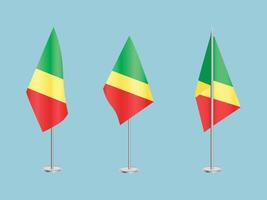 Flag of Congo Republic with silver pole.Set of Republic of the Congo's national flag vector