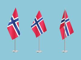 Flag of Norway with silver pole.Set of Norway's national flag vector