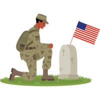 Military black soldier in front of American grave png