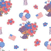 Seamless pattern with patriotic dog Rottweiler with flowers png