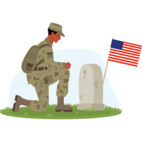 Military black soldier on one knee in front of American grave png