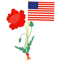 American flag with red poppy flower png