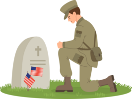 Military soldier in front of American grave. Memorial Day png