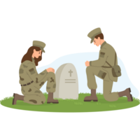 Military soldiers woman and man on one knee in front of grave png