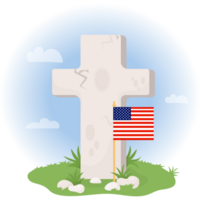 memorial dia. sepultura Cruz com americano bandeira png
