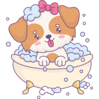 chien fille baignades dans une baignoire png