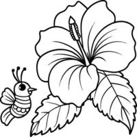 Hibiscus flower coloring pages. Flower line art vector