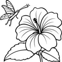 Hibiscus flower coloring pages. Flower line art vector