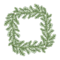 Kerstmis kader wijnoogst met pijnboom boom Afdeling. Spar takje met groen naalden. hand- getrokken waterverf illustratie traditioneel winter achtergrond. geïsoleerd sjabloon voor kaart, uitnodiging, nieuw jaar, afdrukken. png