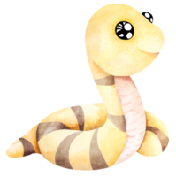 Cartoon snake yellow.Hand painted watercolor.Cute animal. png